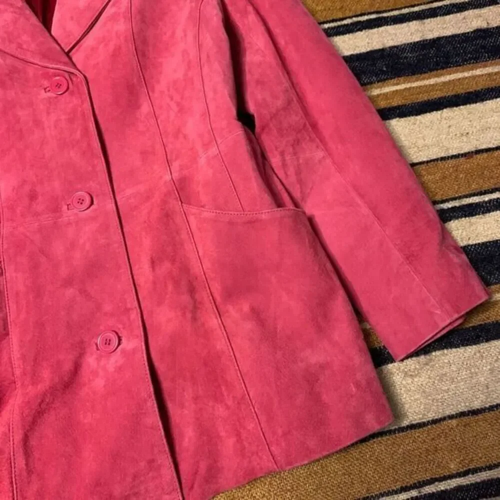 VTG Y2K Suede Blazer Jacket Pink 90s Small Dialogue Bold‎ Funky Artsy Barbie